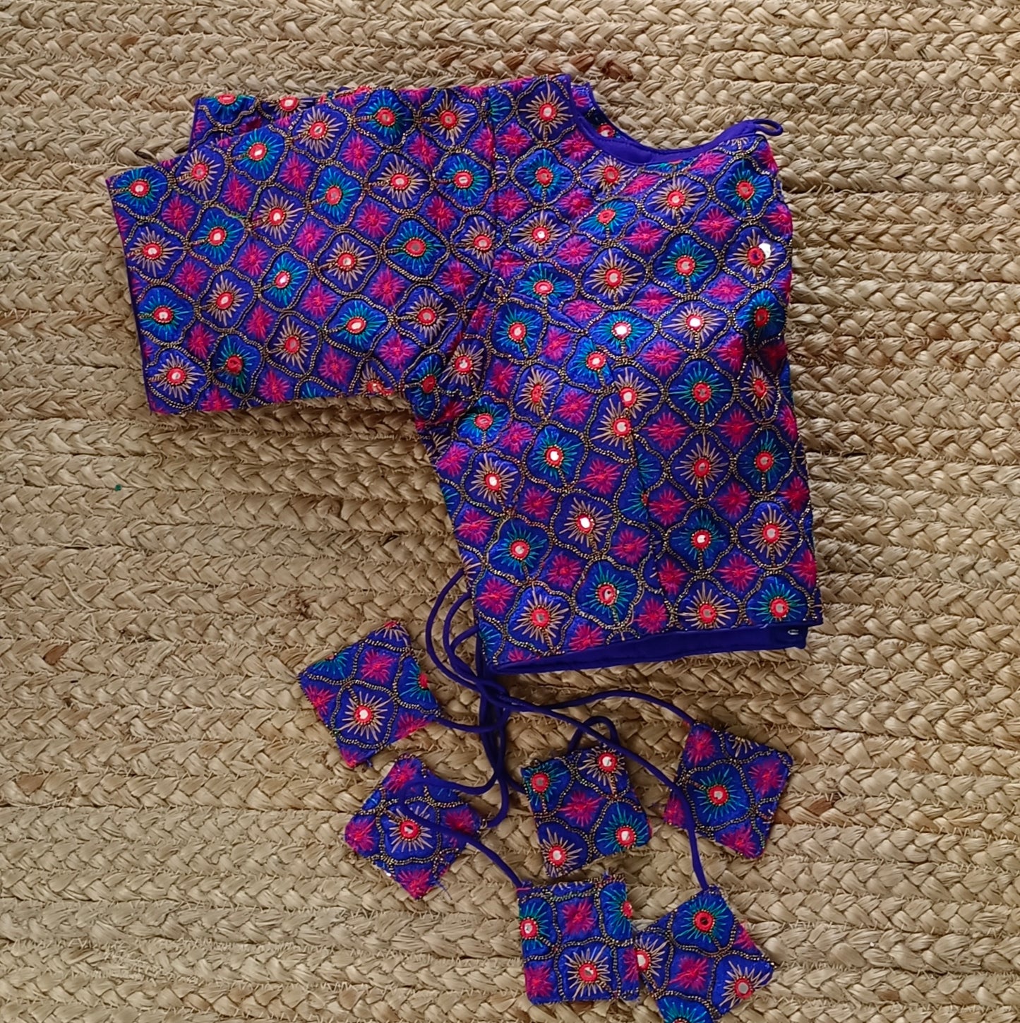 Royal Blue Multicolor Mirrorwork Blouse