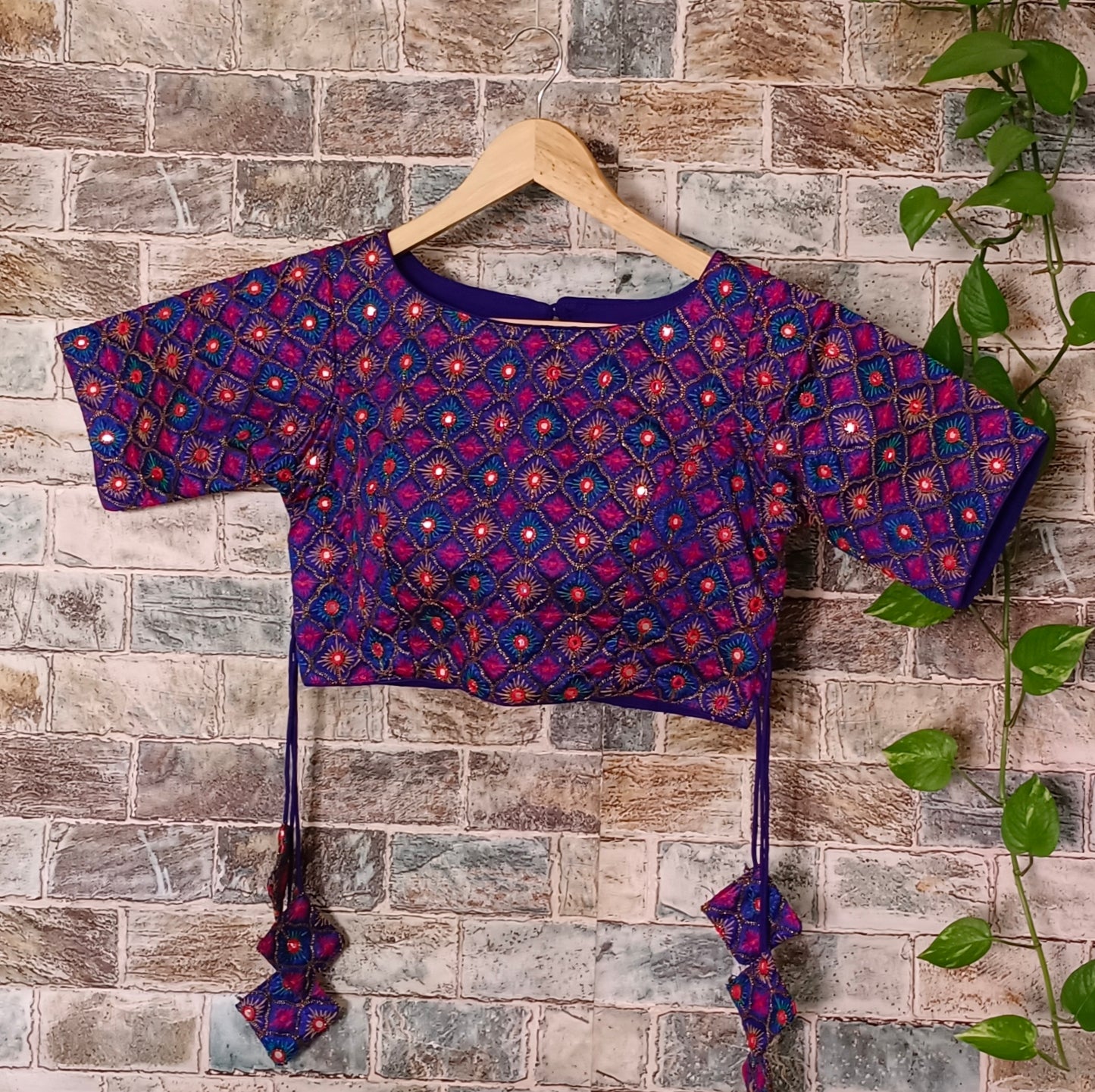 Royal Blue Multicolor Mirrorwork Blouse