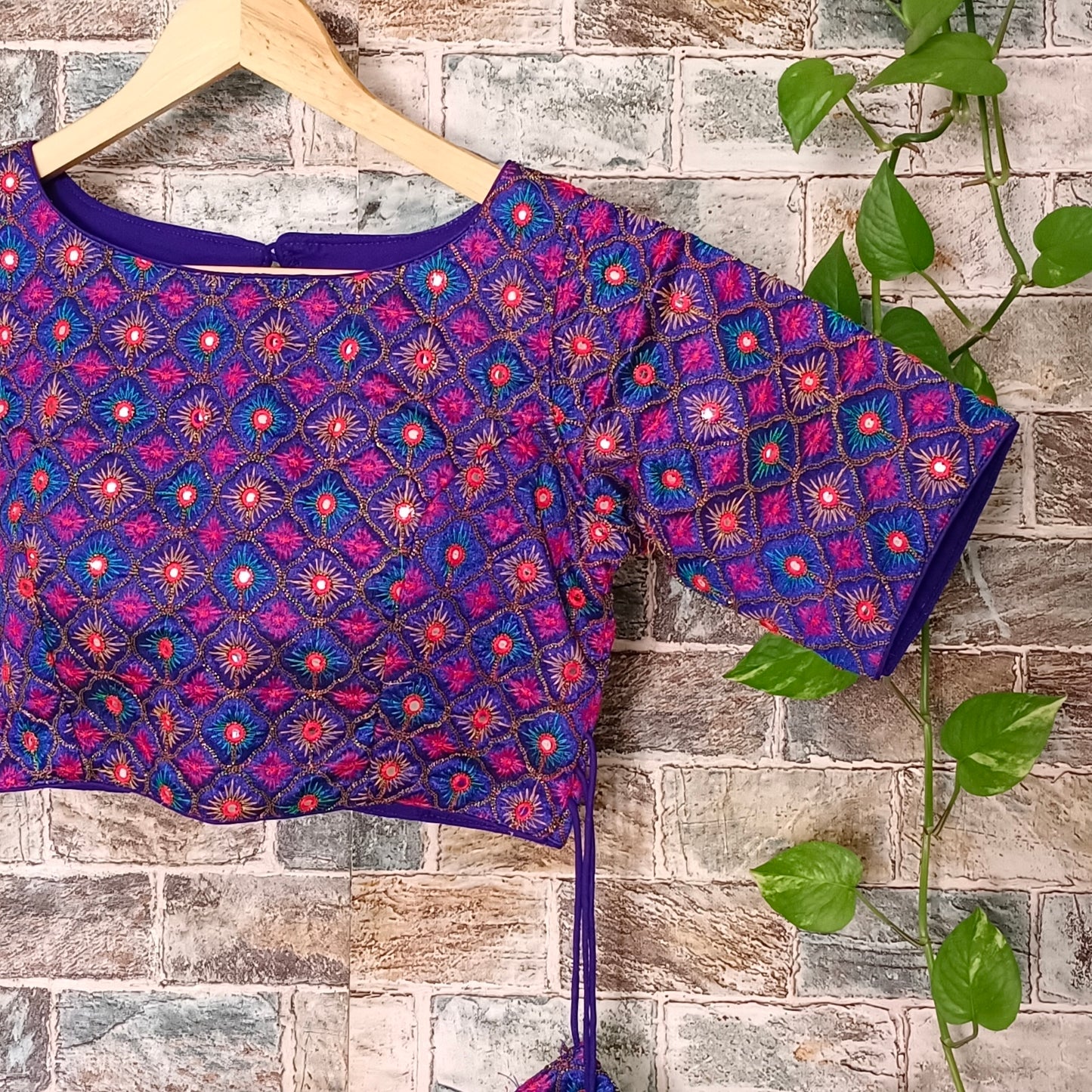 Royal Blue Multicolor Mirrorwork Blouse