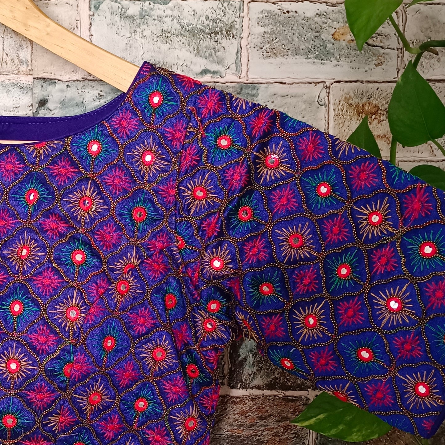 Royal Blue Multicolor Mirrorwork Blouse