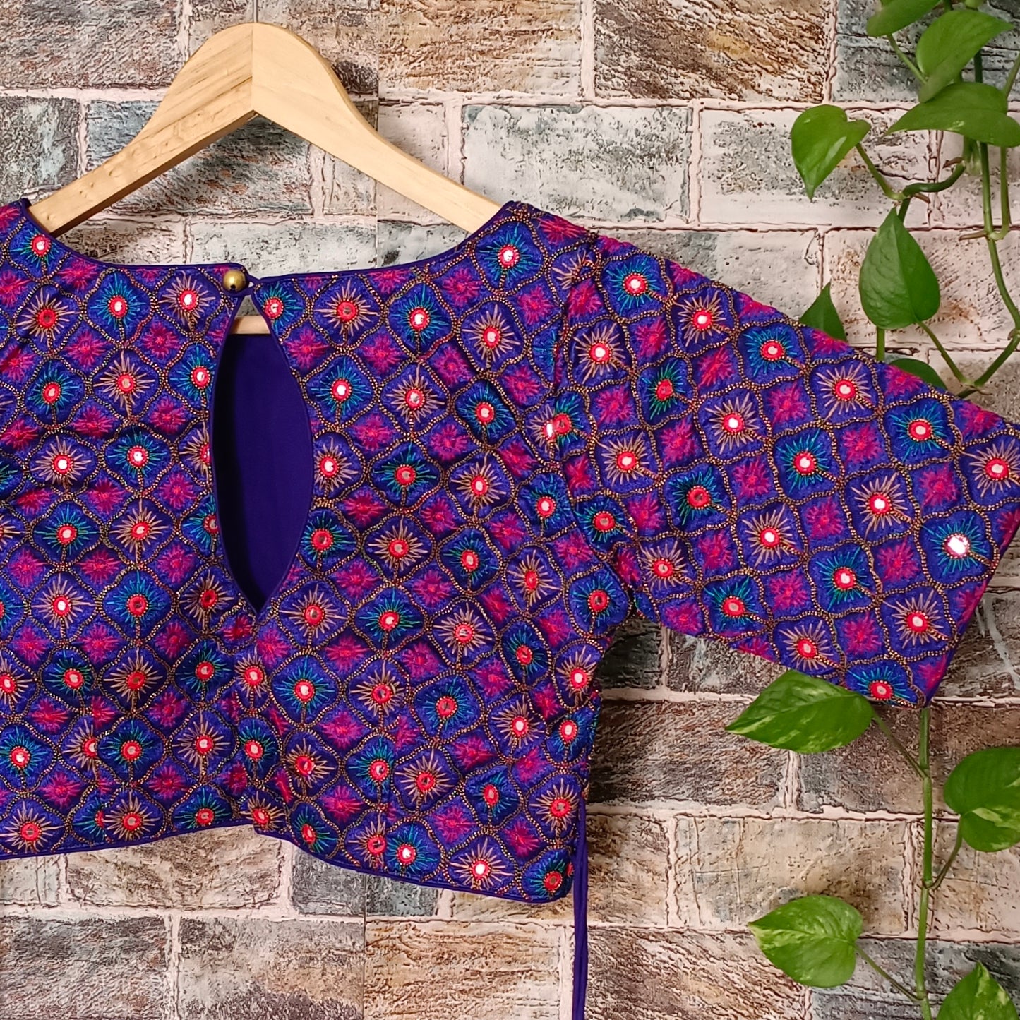 Royal Blue Multicolor Mirrorwork Blouse