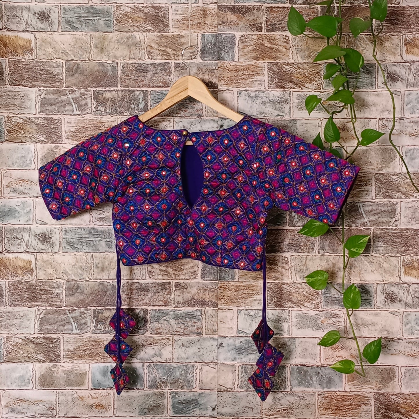 Royal Blue Multicolor Mirrorwork Blouse