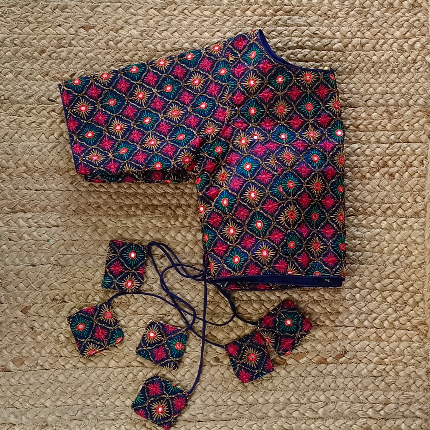 Navy Blue Multicolor Mirrorwork Blouse