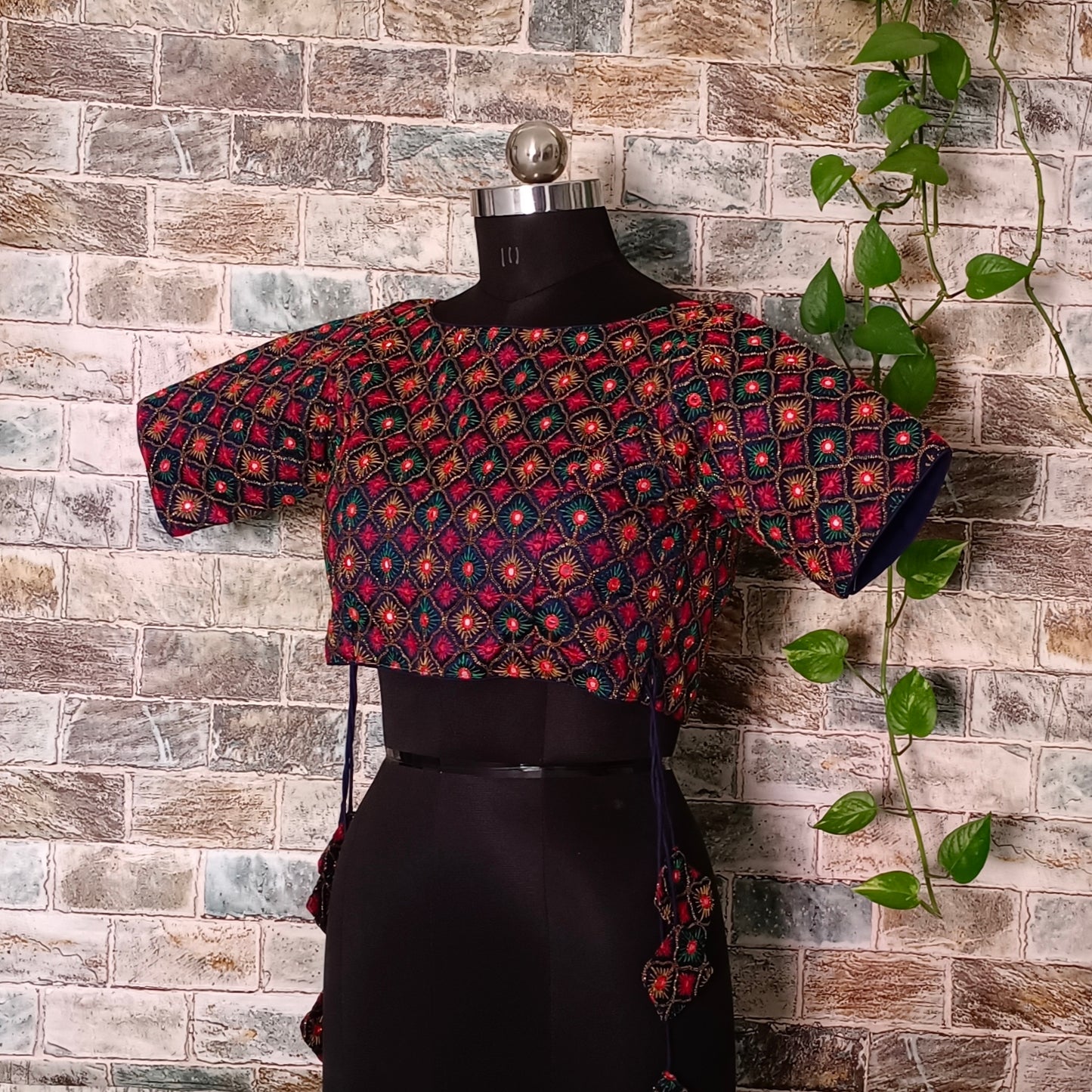 Navy Blue Multicolor Mirrorwork Blouse
