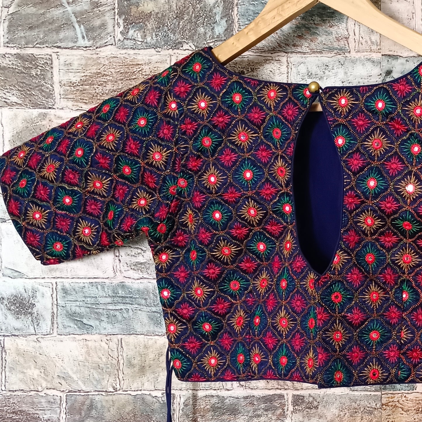 Navy Blue Multicolor Mirrorwork Blouse