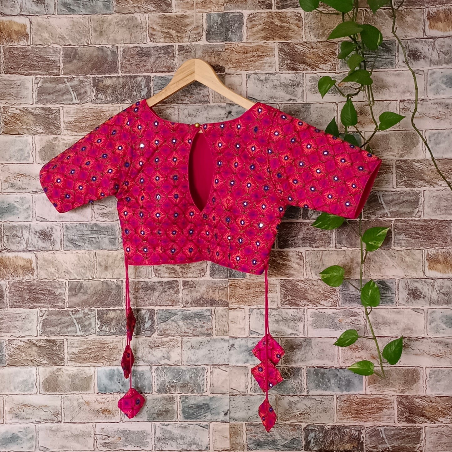 Rani Pink Multicolor Mirrorwork Blouse