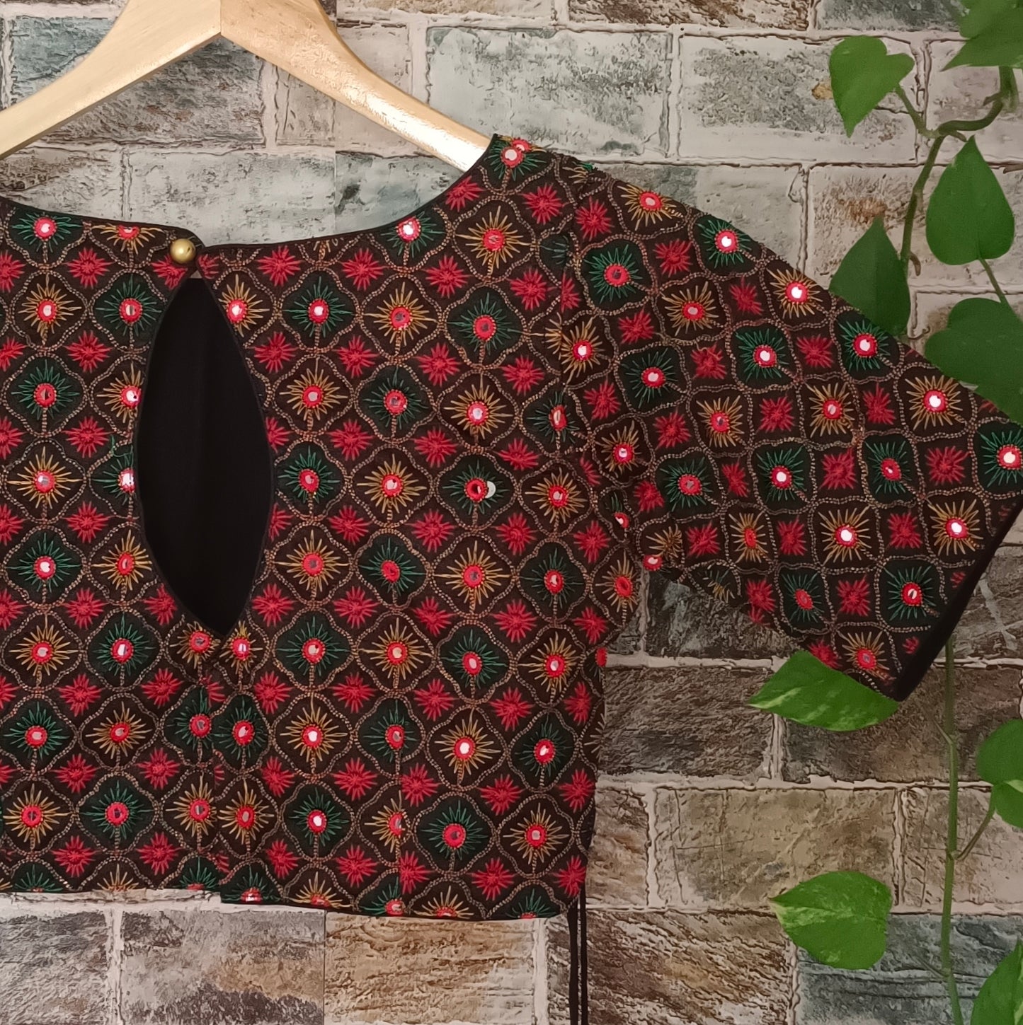 Black Multicolor Mirrorwork Blouse