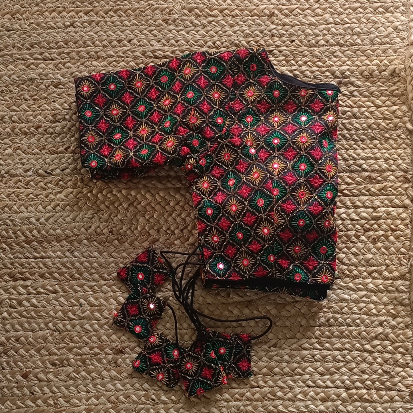 Black Multicolor Mirrorwork Blouse