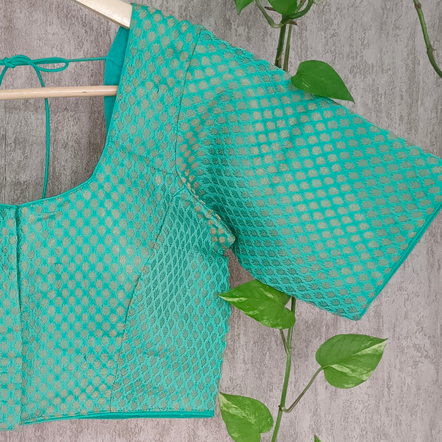 Classic Aqua Green Brocade Blouse(assorted)