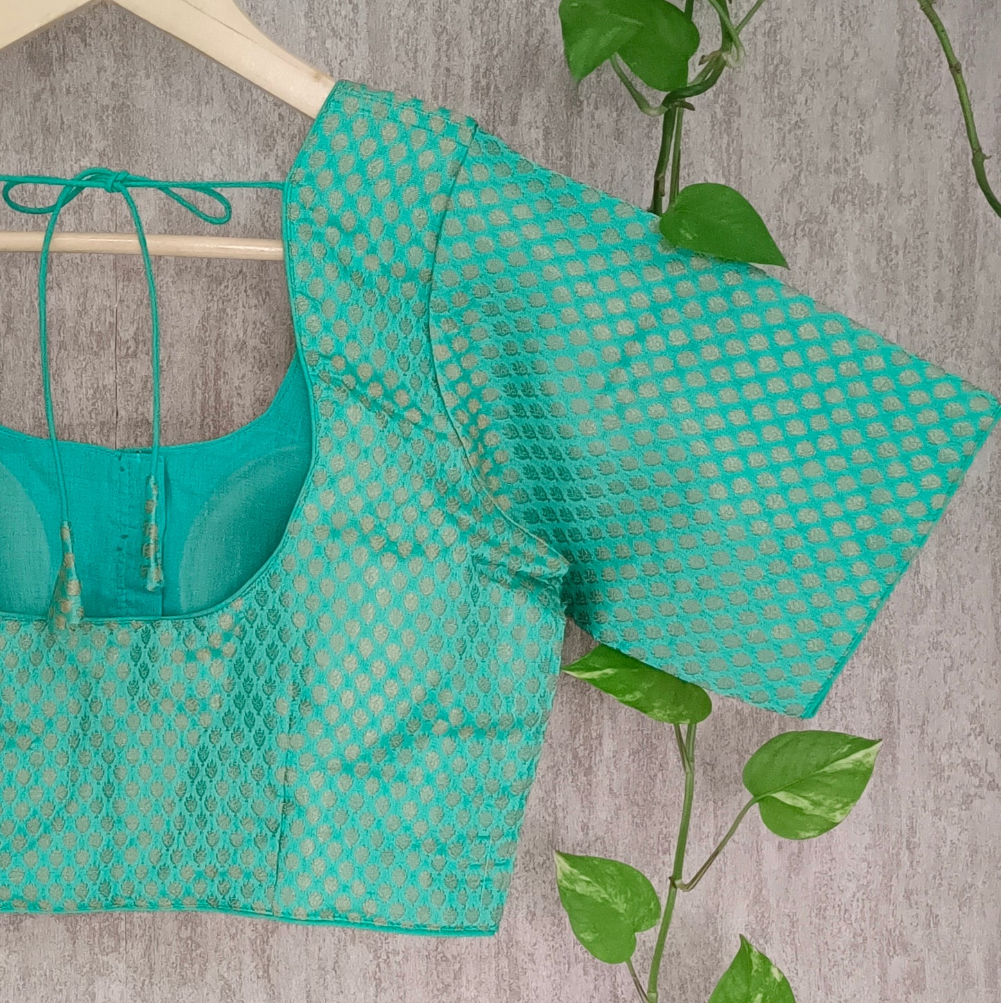 Classic Aqua Green Brocade Blouse(assorted)