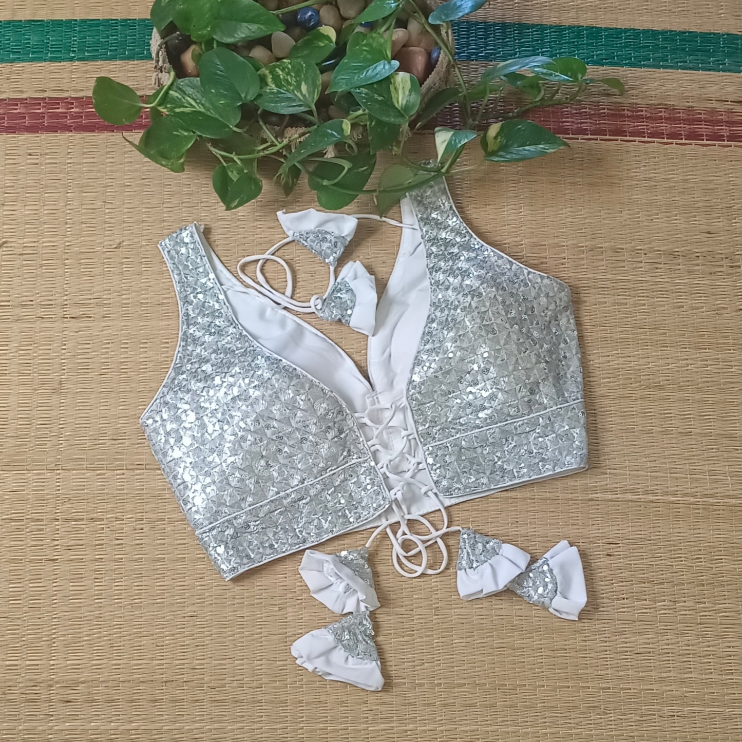 Silver Sequence Blouse with attachable sleeves