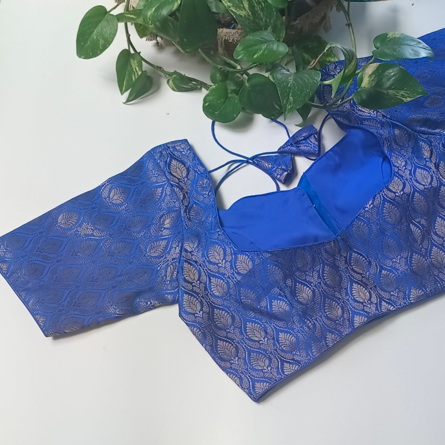 Royal Blue Brocade Blouse
