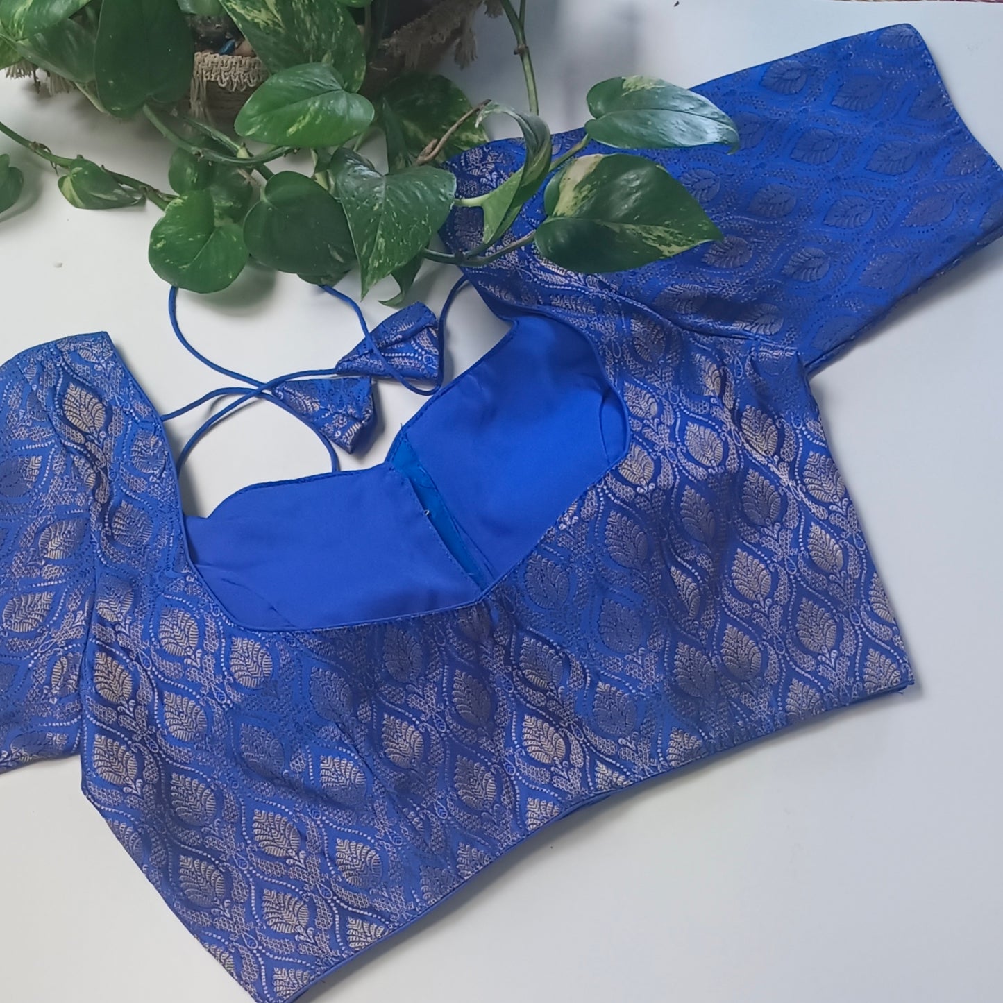 Royal Blue Brocade Blouse