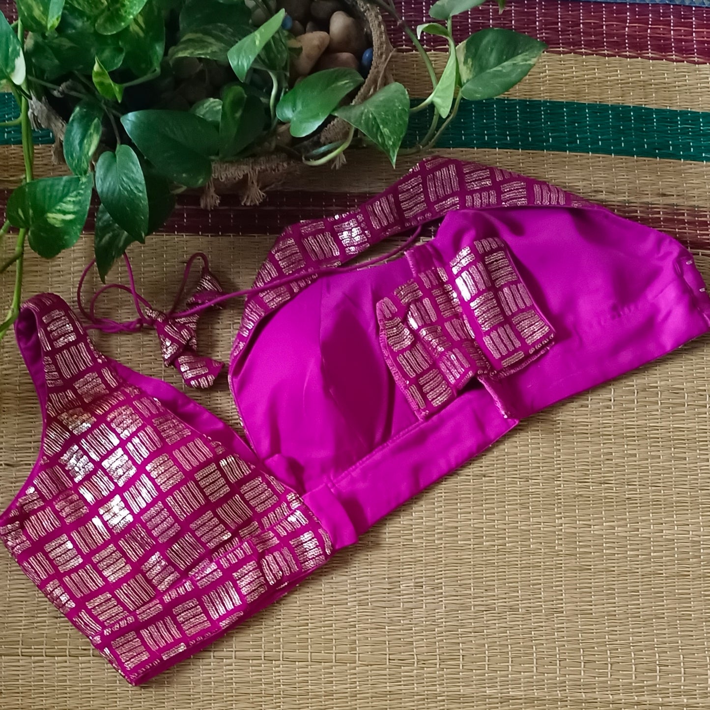 Magenta Sequence blouse with attachable sleeves