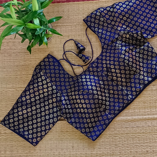 Classic Navy Blue Brocade Blouse(assorted)