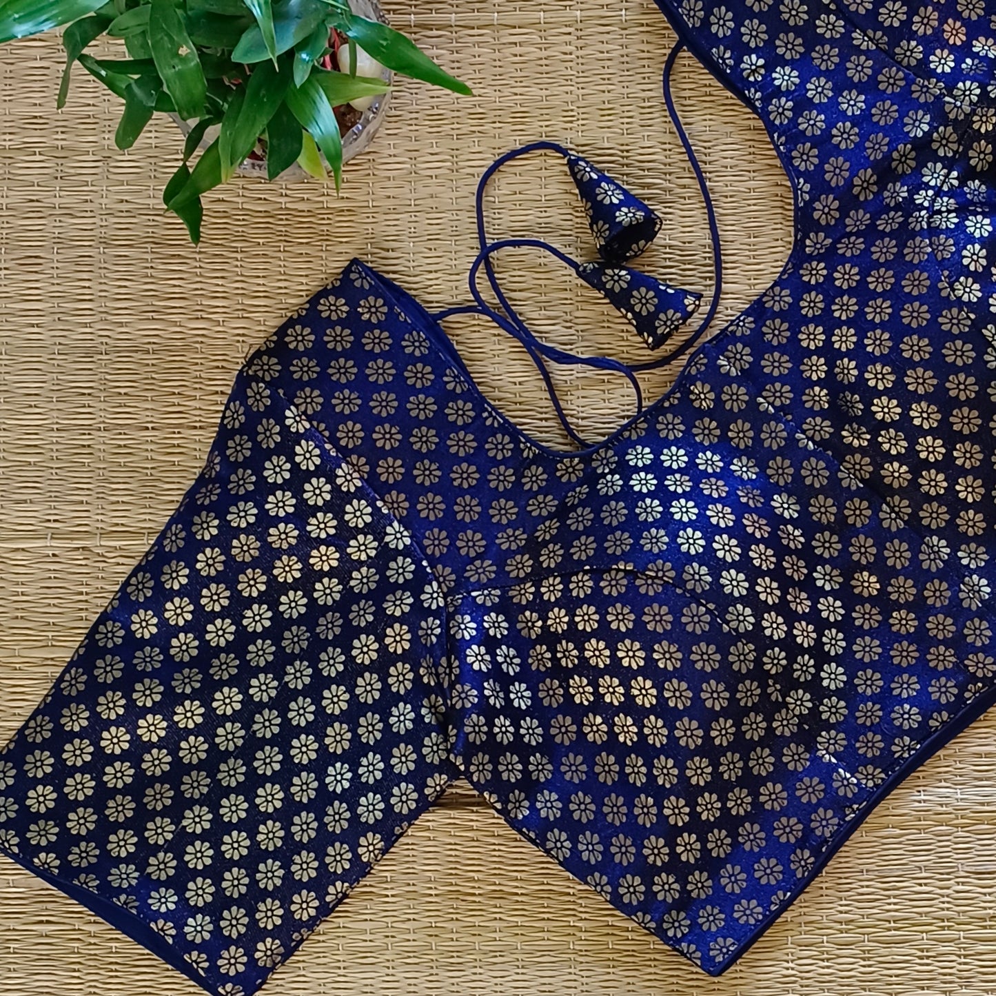 Classic Navy Blue Brocade Blouse(assorted)