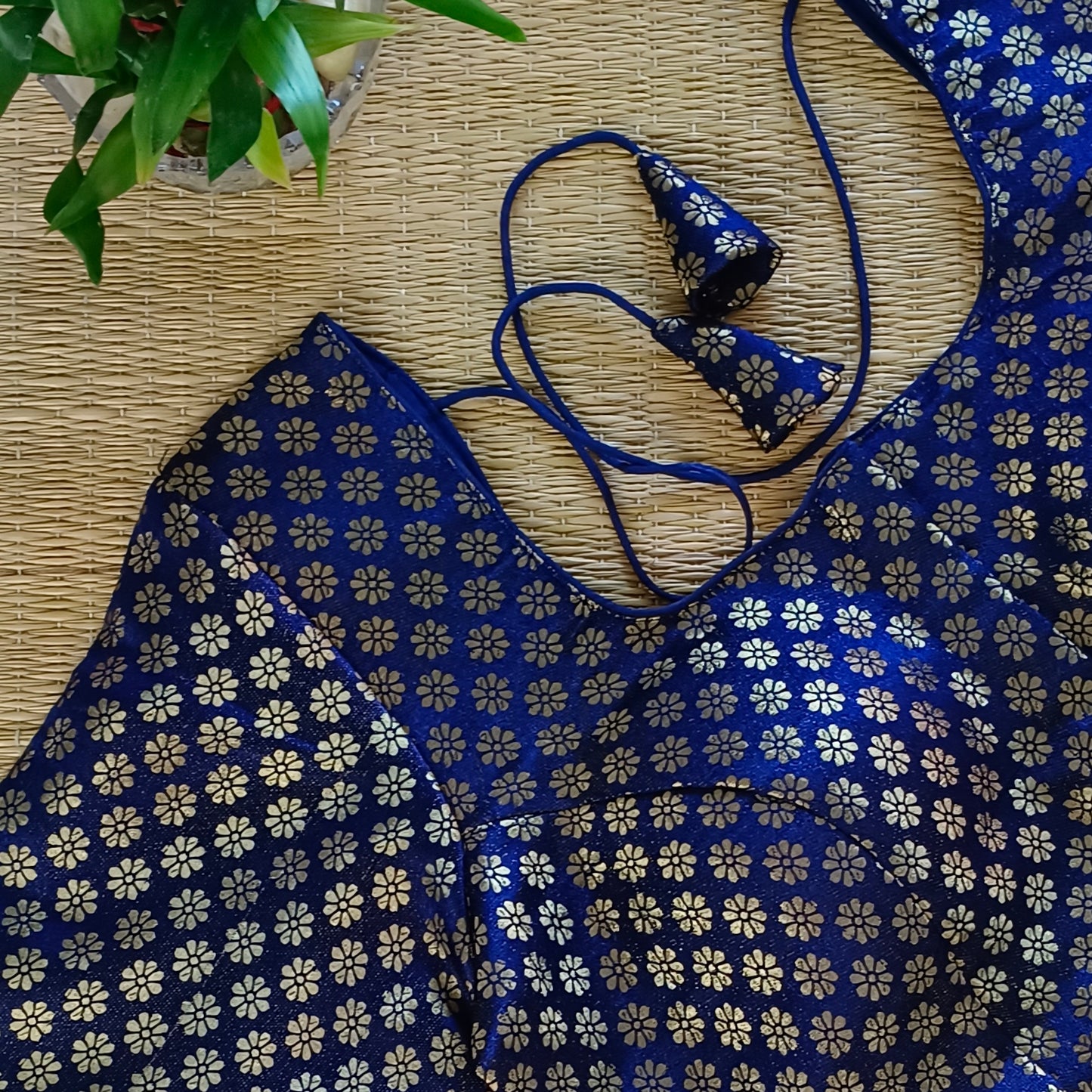 Classic Navy Blue Brocade Blouse(assorted)