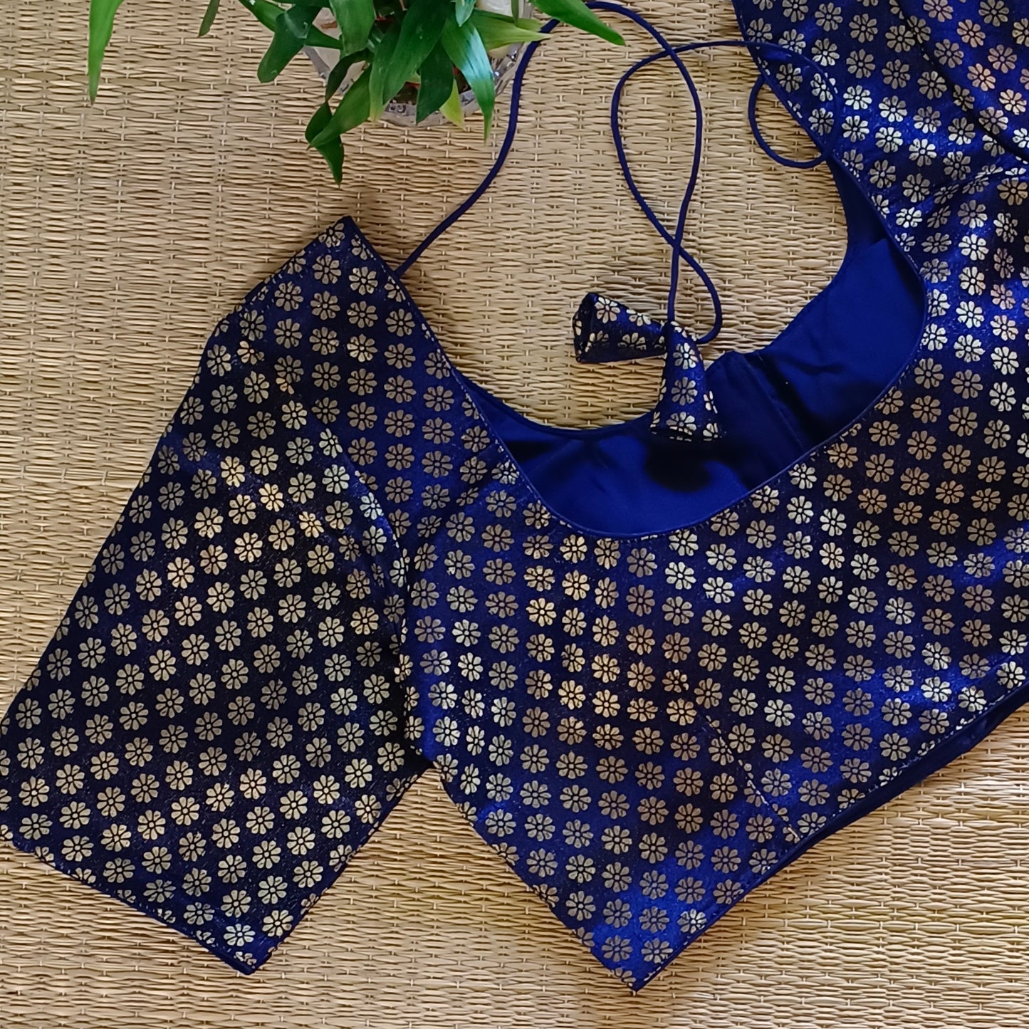 Classic Navy Blue Brocade Blouse(assorted)