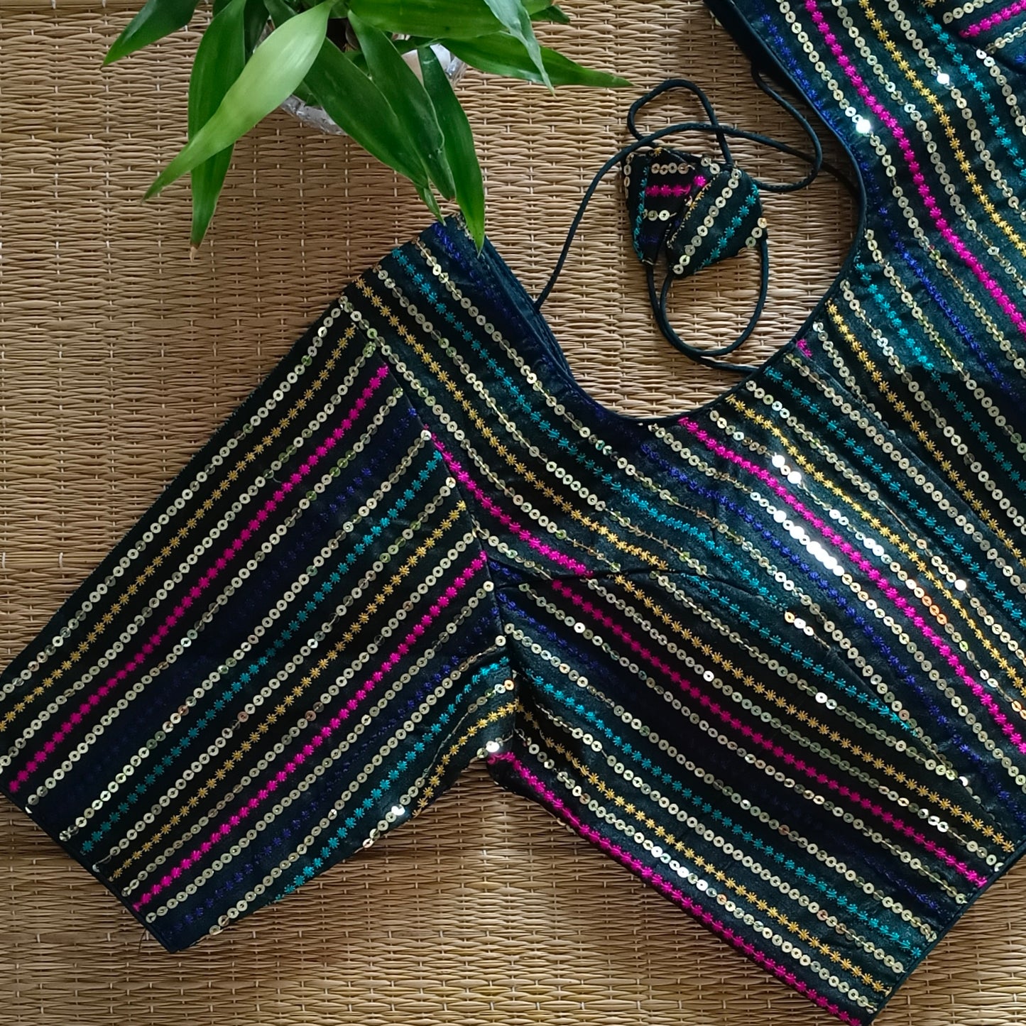 Dark bottle green sequence blouse