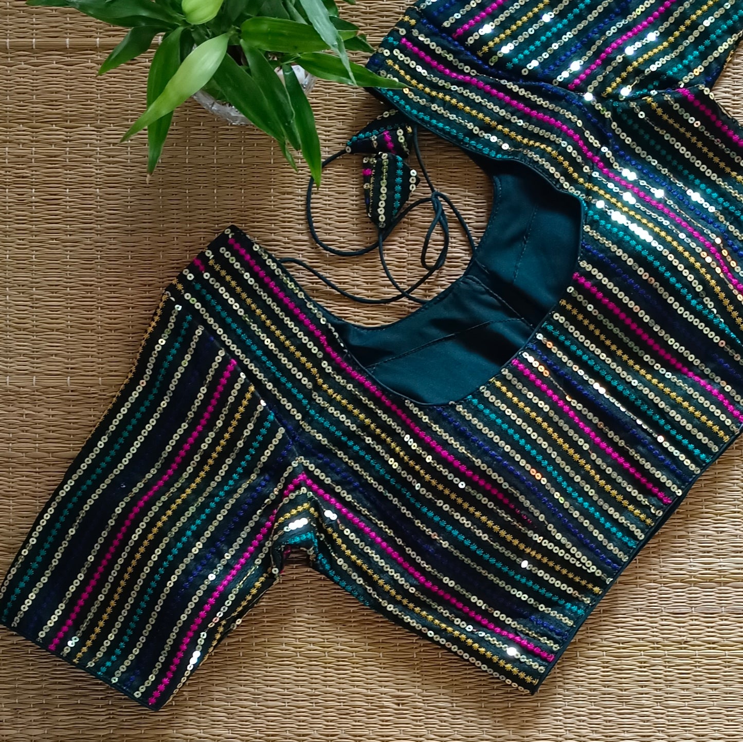 Dark bottle green sequence blouse