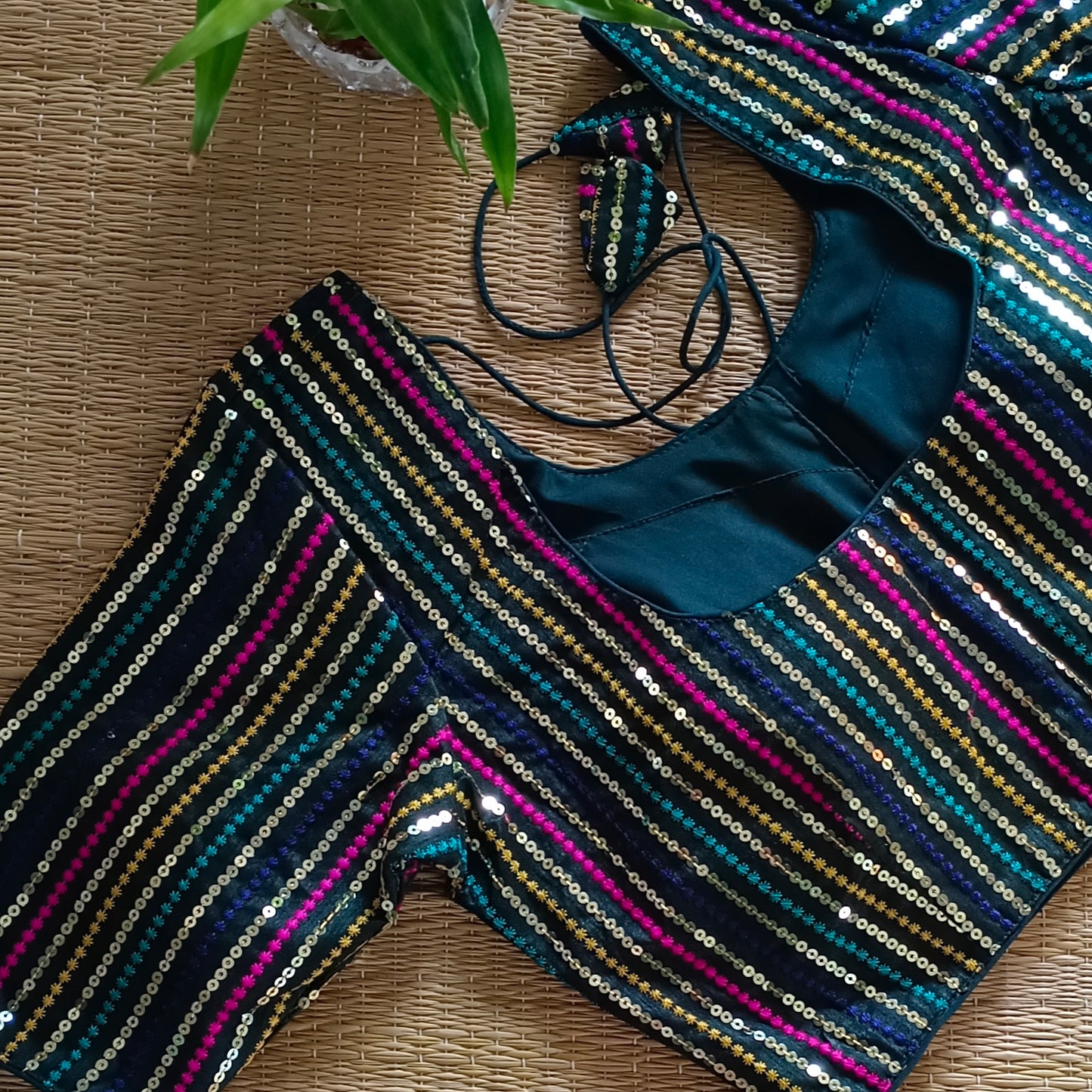 Dark bottle green sequence blouse