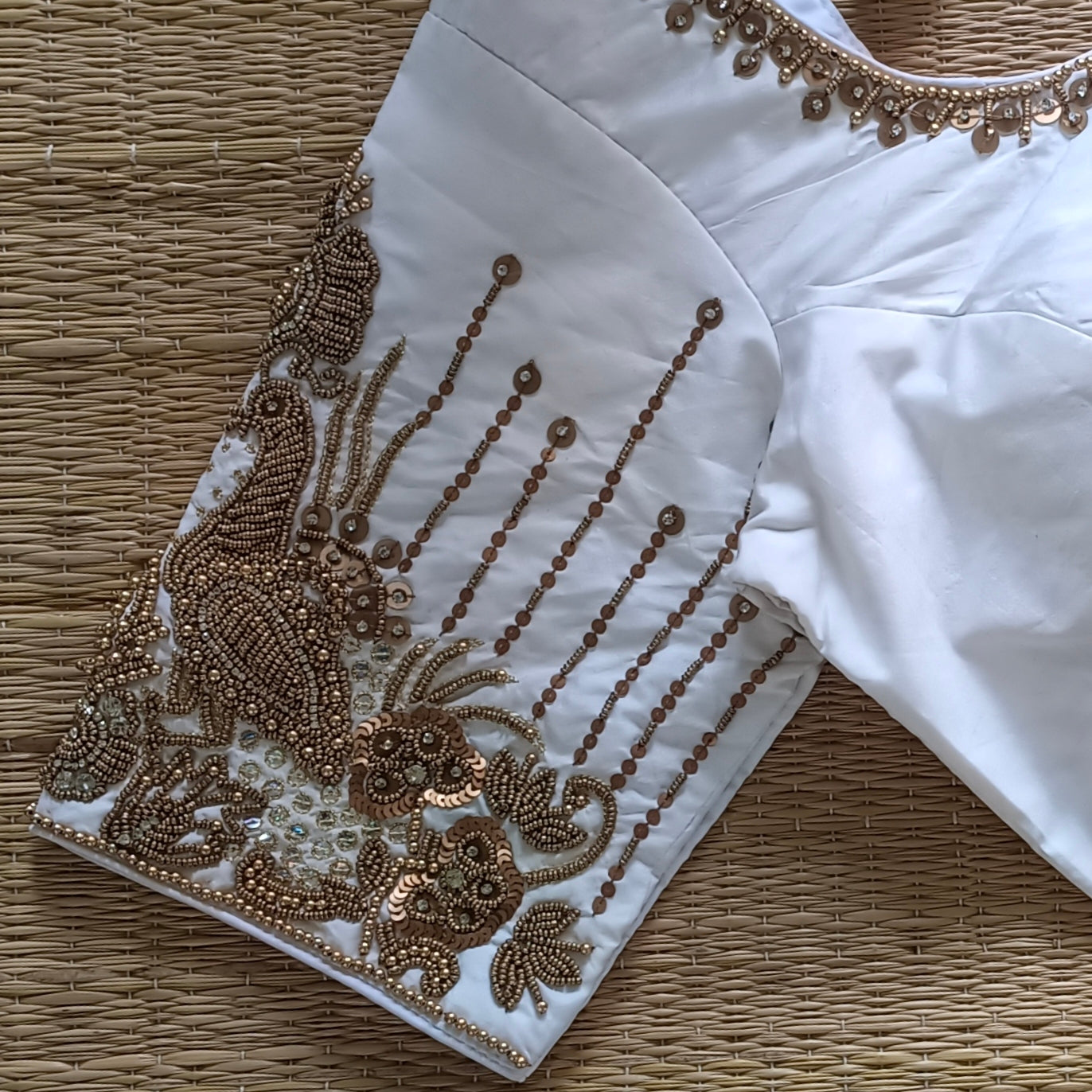 Off white Silk blouse with golden beads hand work