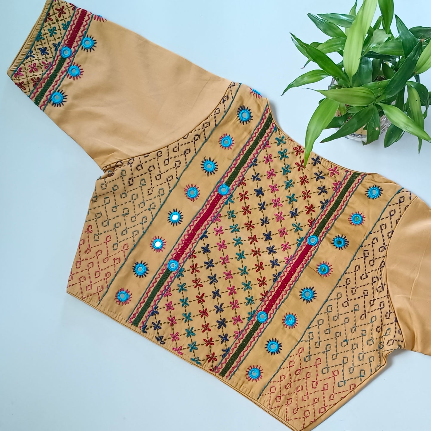 Golden hand embroidery blouse