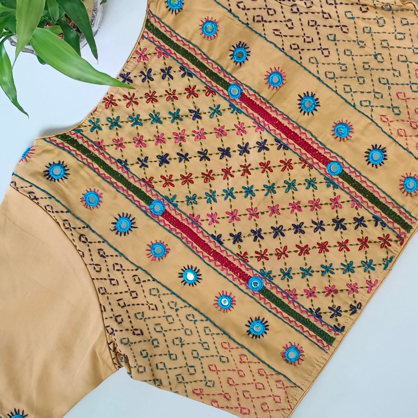 Golden hand embroidery blouse