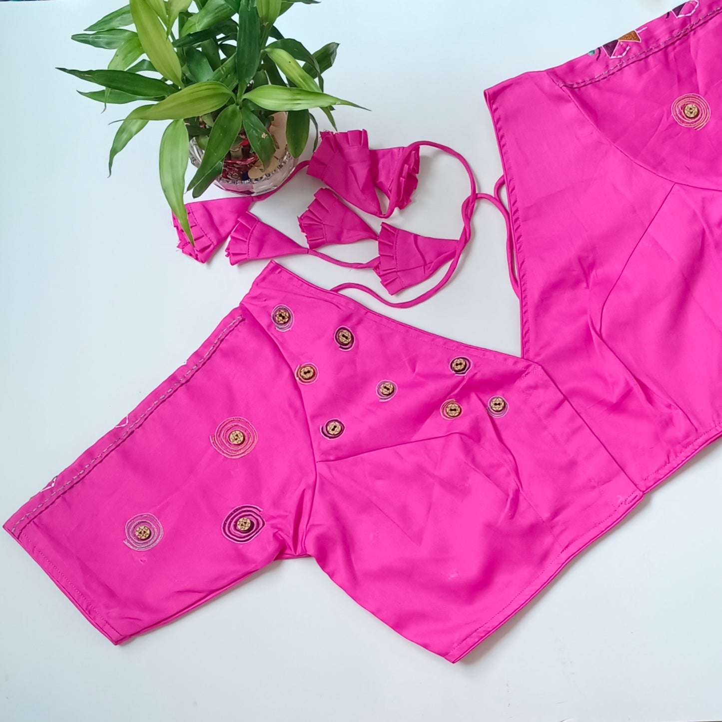 Pink V Neck with tribal embroidery Blouse
