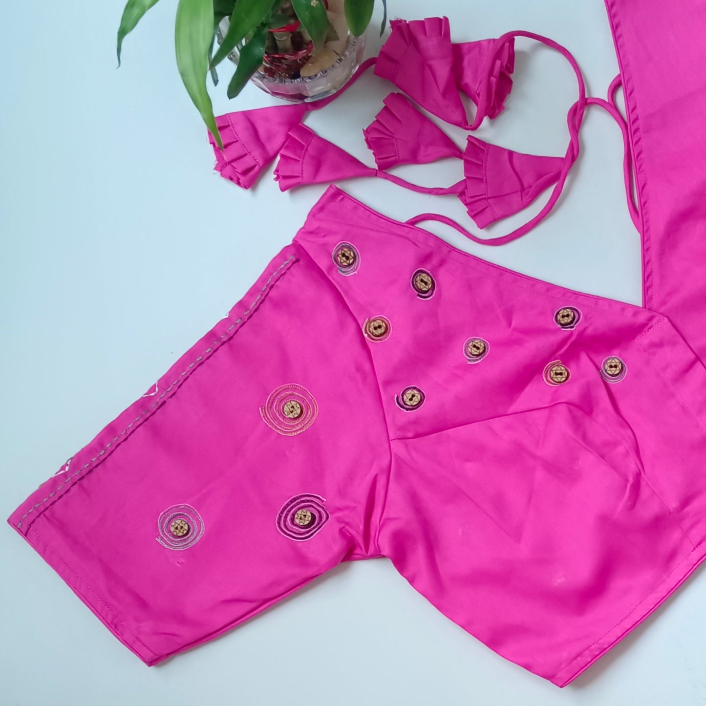 Pink V Neck with tribal embroidery Blouse