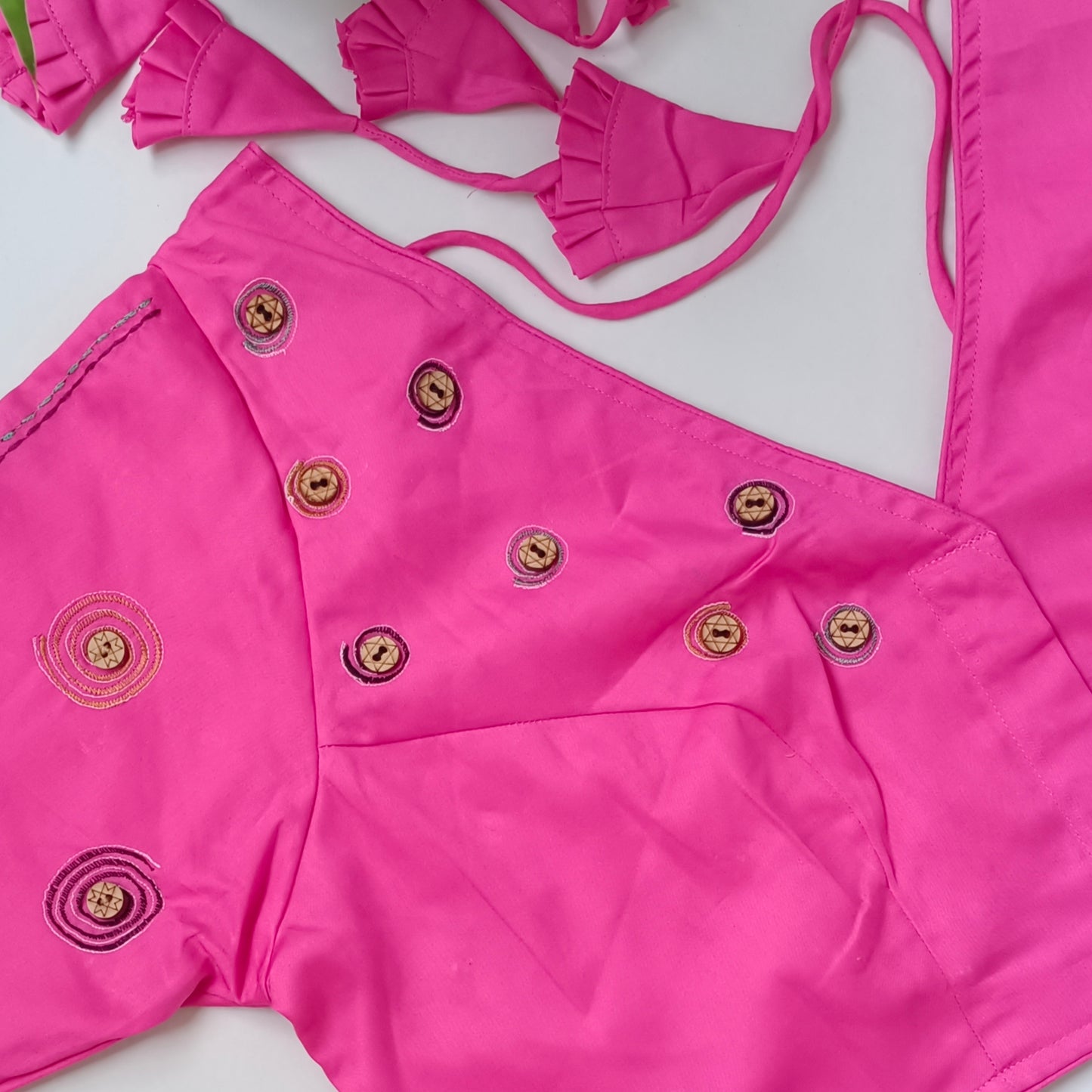 Pink V Neck with tribal embroidery Blouse