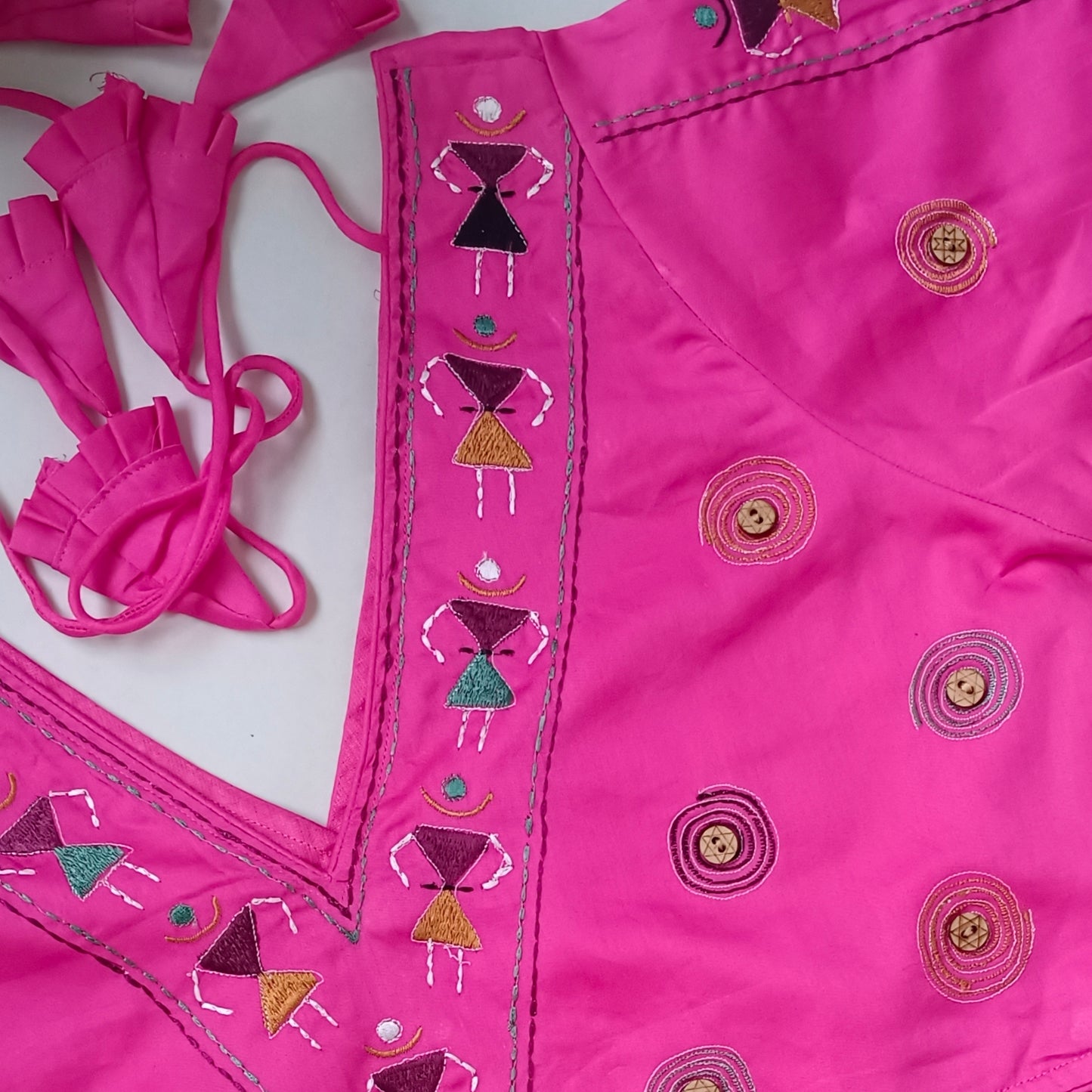 Pink V Neck with tribal embroidery Blouse