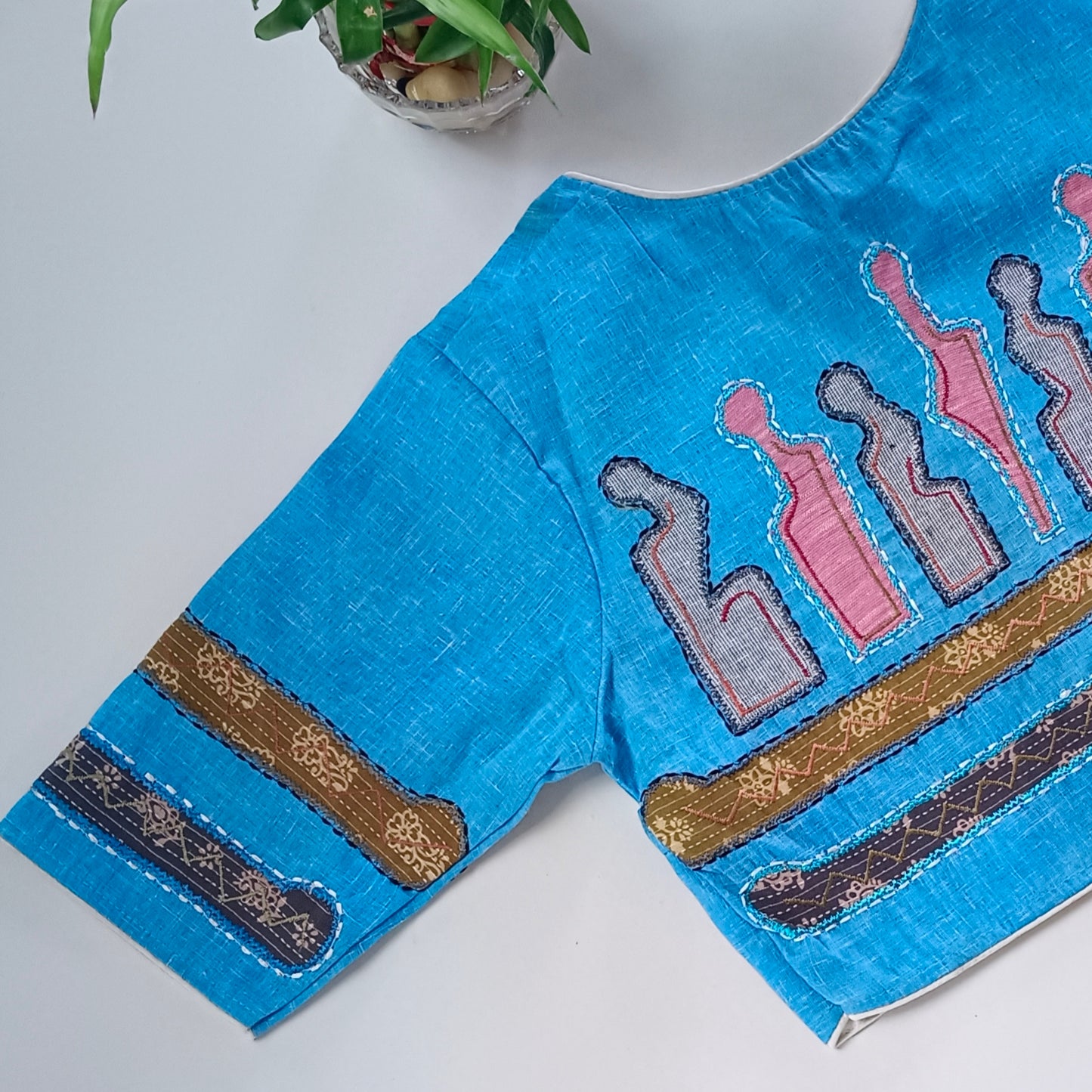 Blue Khadi Patch Work Blouse