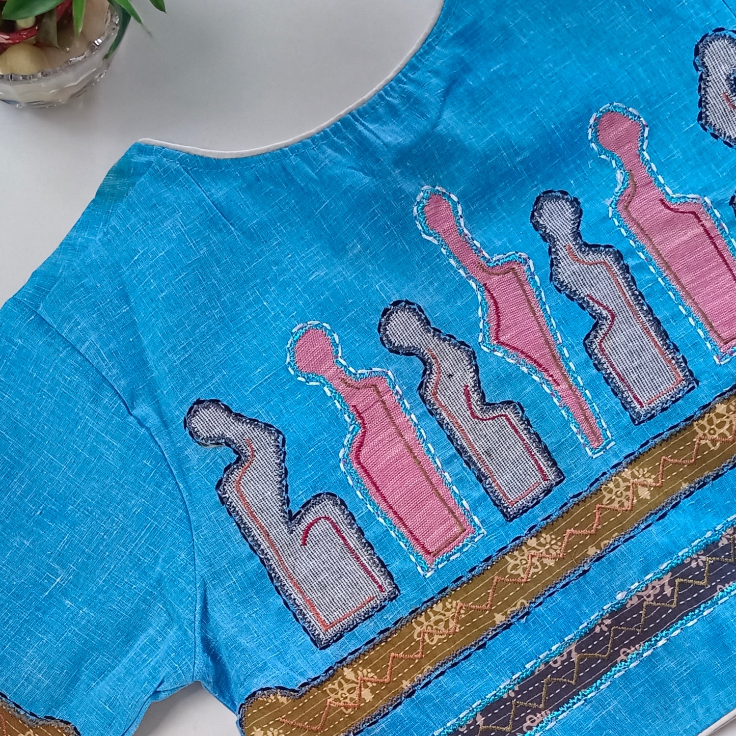 Blue Khadi Patch Work Blouse
