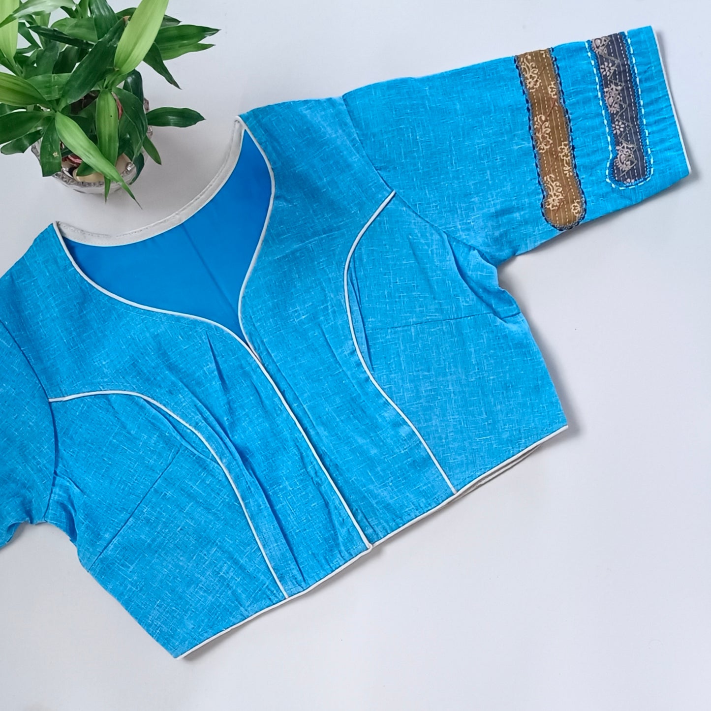 Blue Khadi Patch Work Blouse