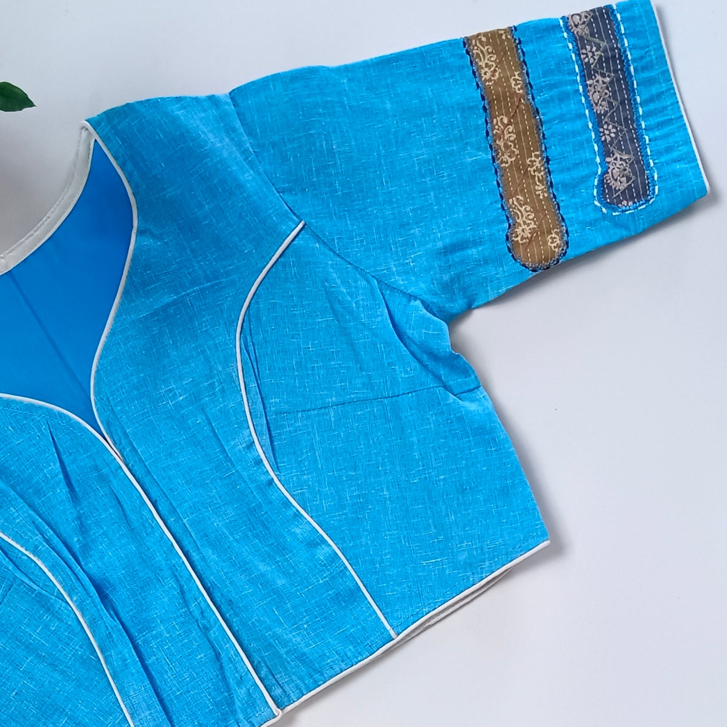 Blue Khadi Patch Work Blouse