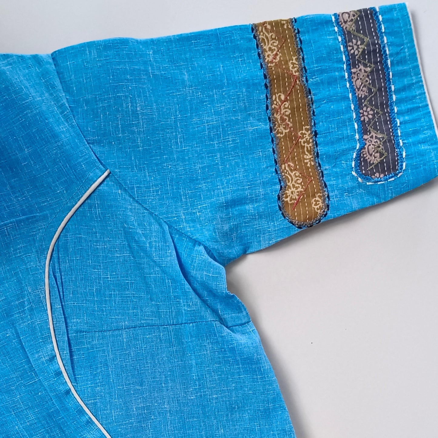 Blue Khadi Patch Work Blouse