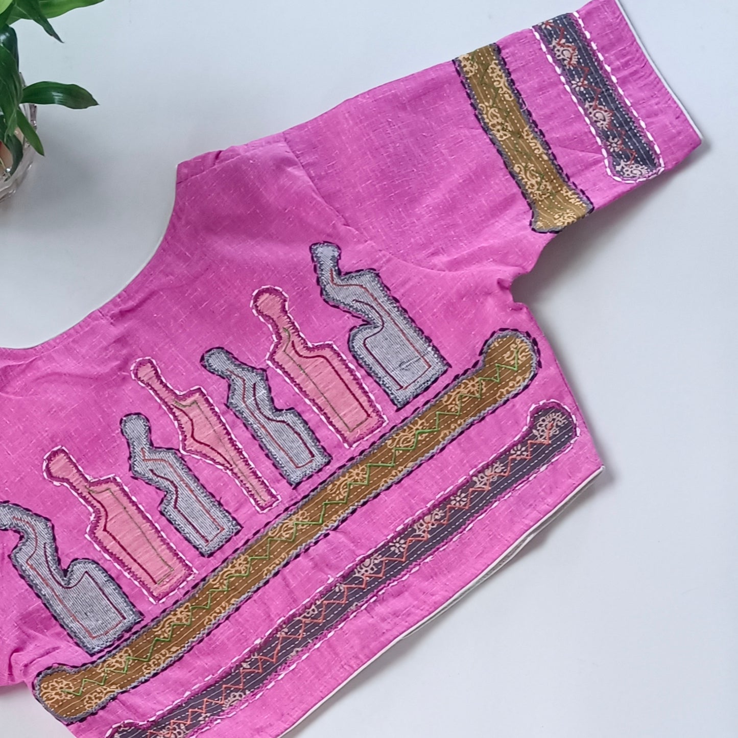 Pink Khadi Patch Work Blouse