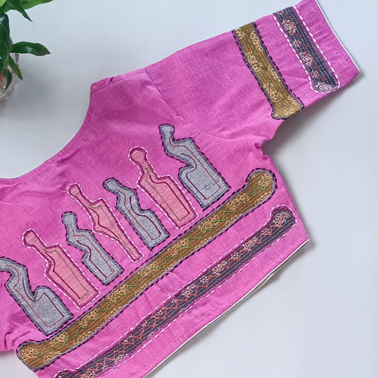 Pink Khadi Patch Work Blouse