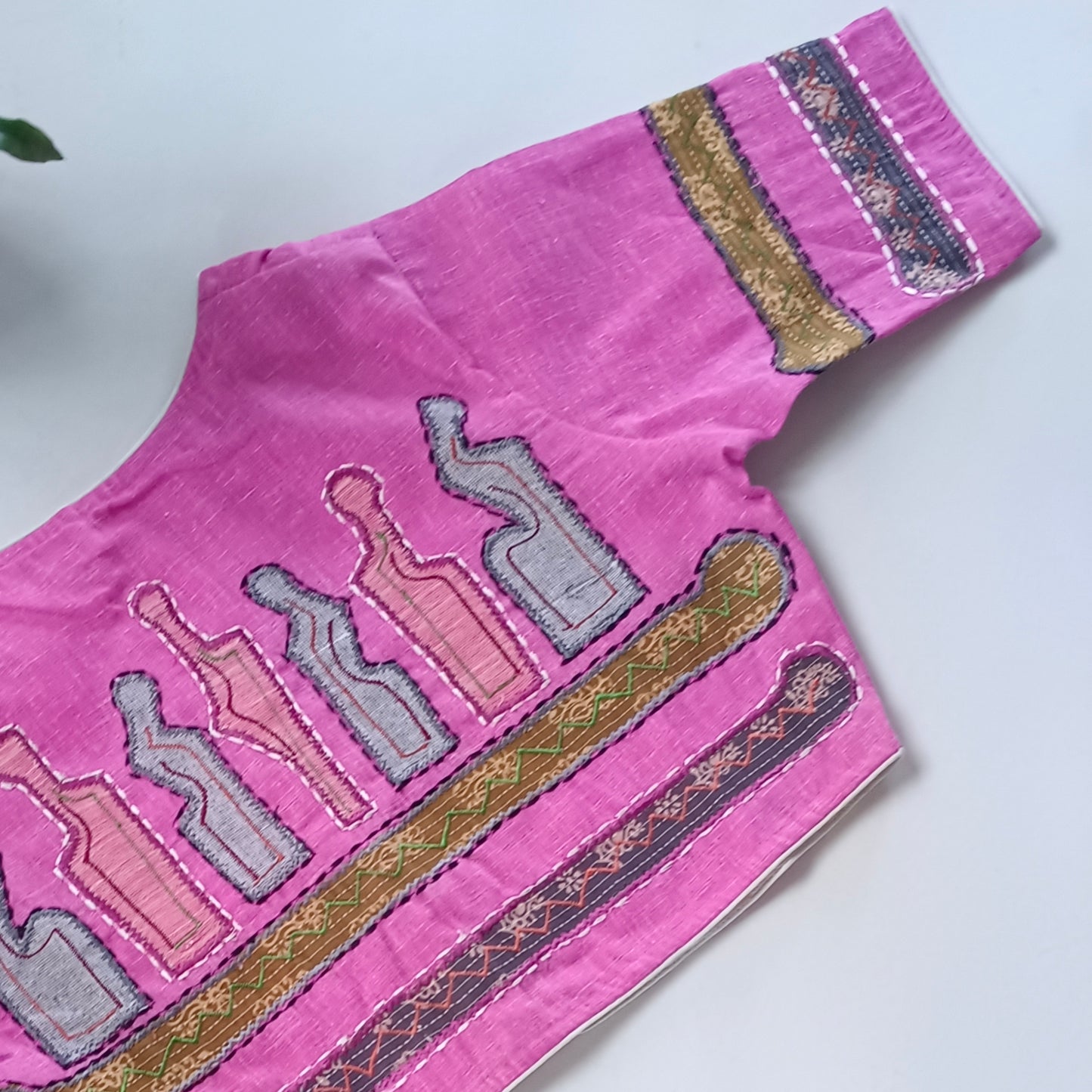 Pink Khadi Patch Work Blouse
