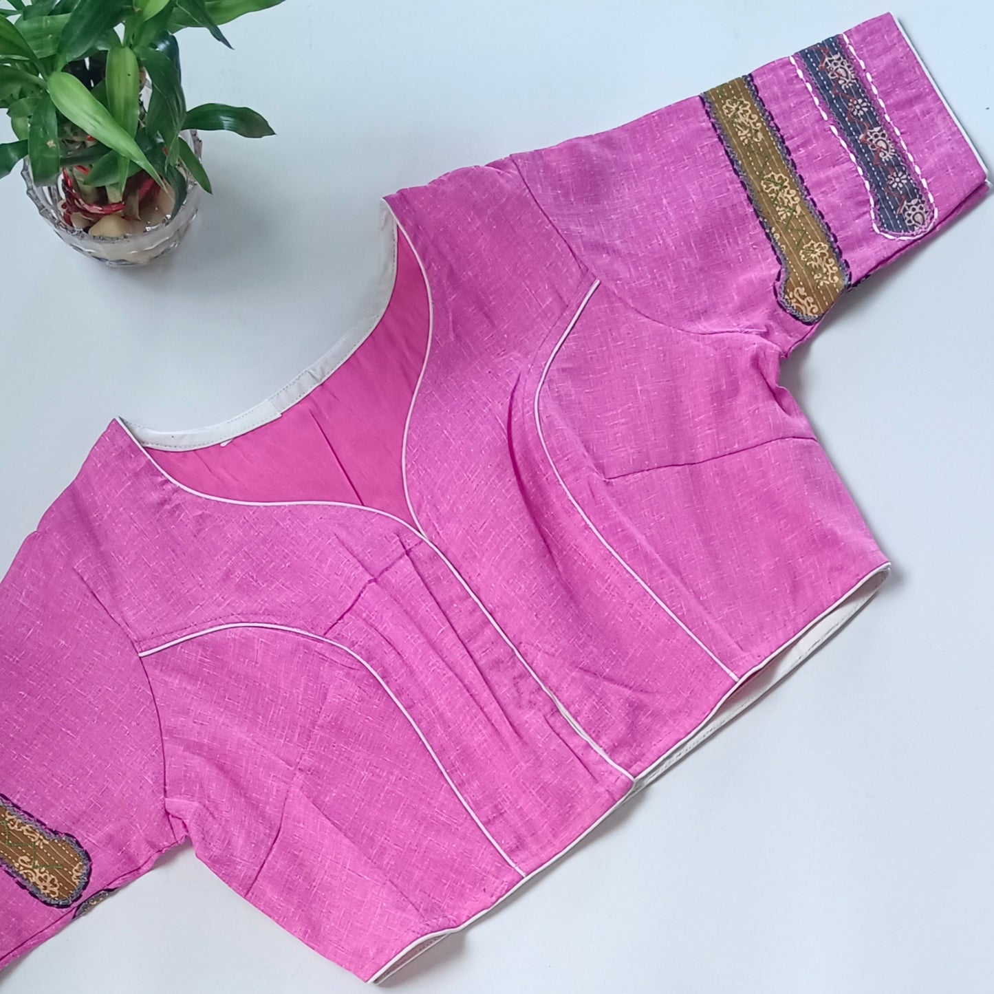 Pink Khadi Patch Work Blouse