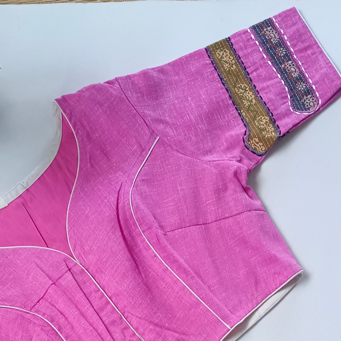 Pink Khadi Patch Work Blouse