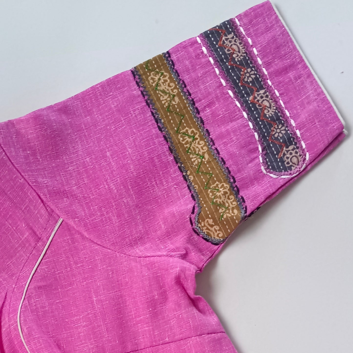 Pink Khadi Patch Work Blouse