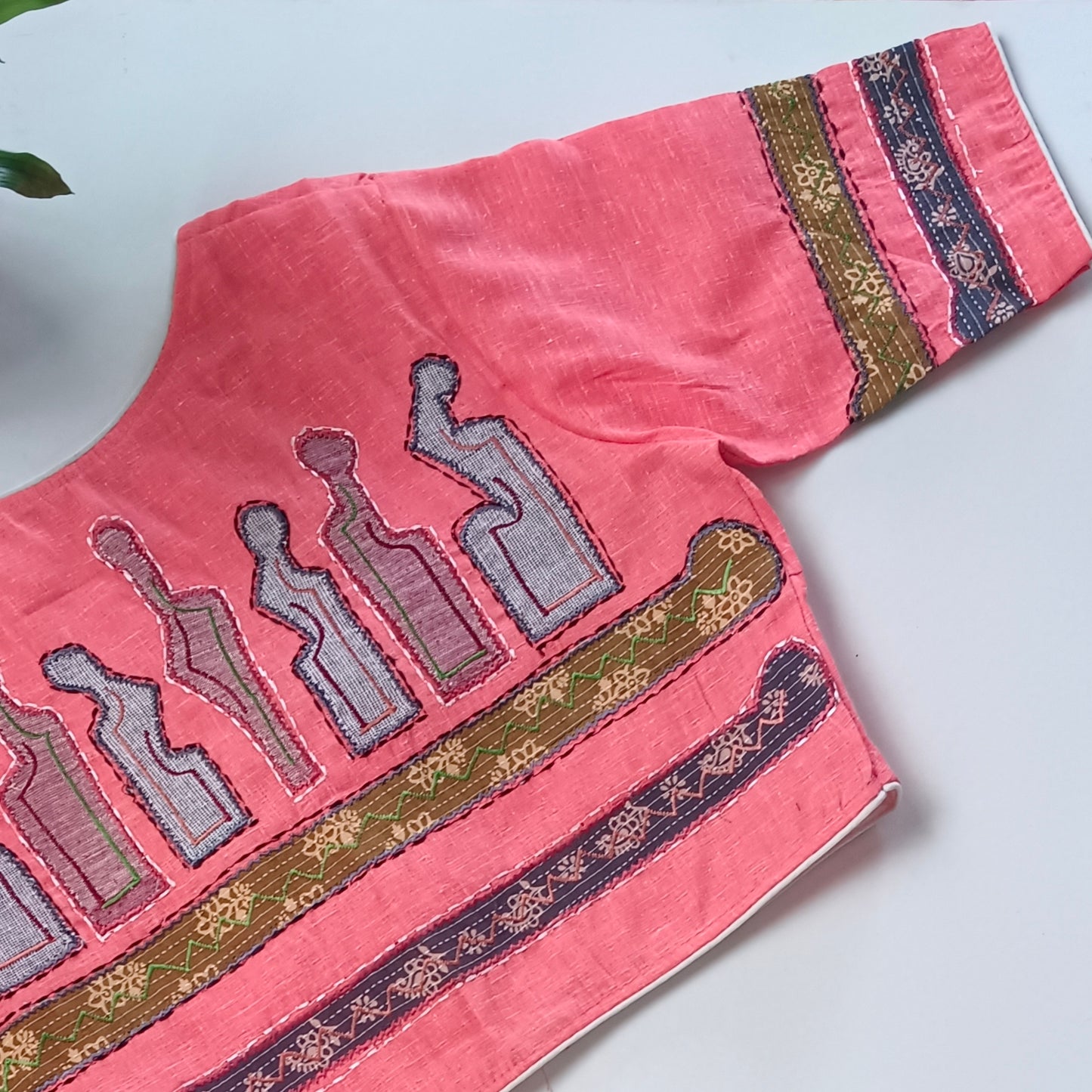 Dark Peach Khadi Patch Work Blouse