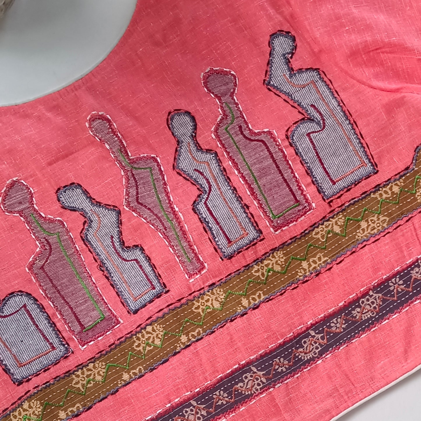 Dark Peach Khadi Patch Work Blouse