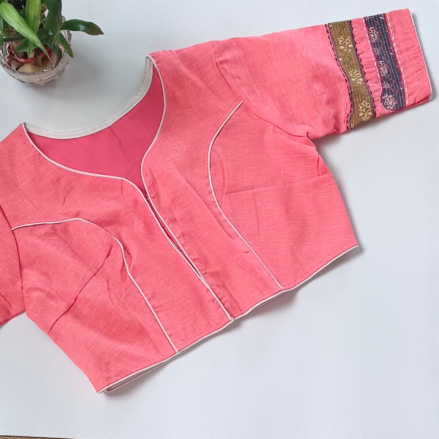 Dark Peach Khadi Patch Work Blouse