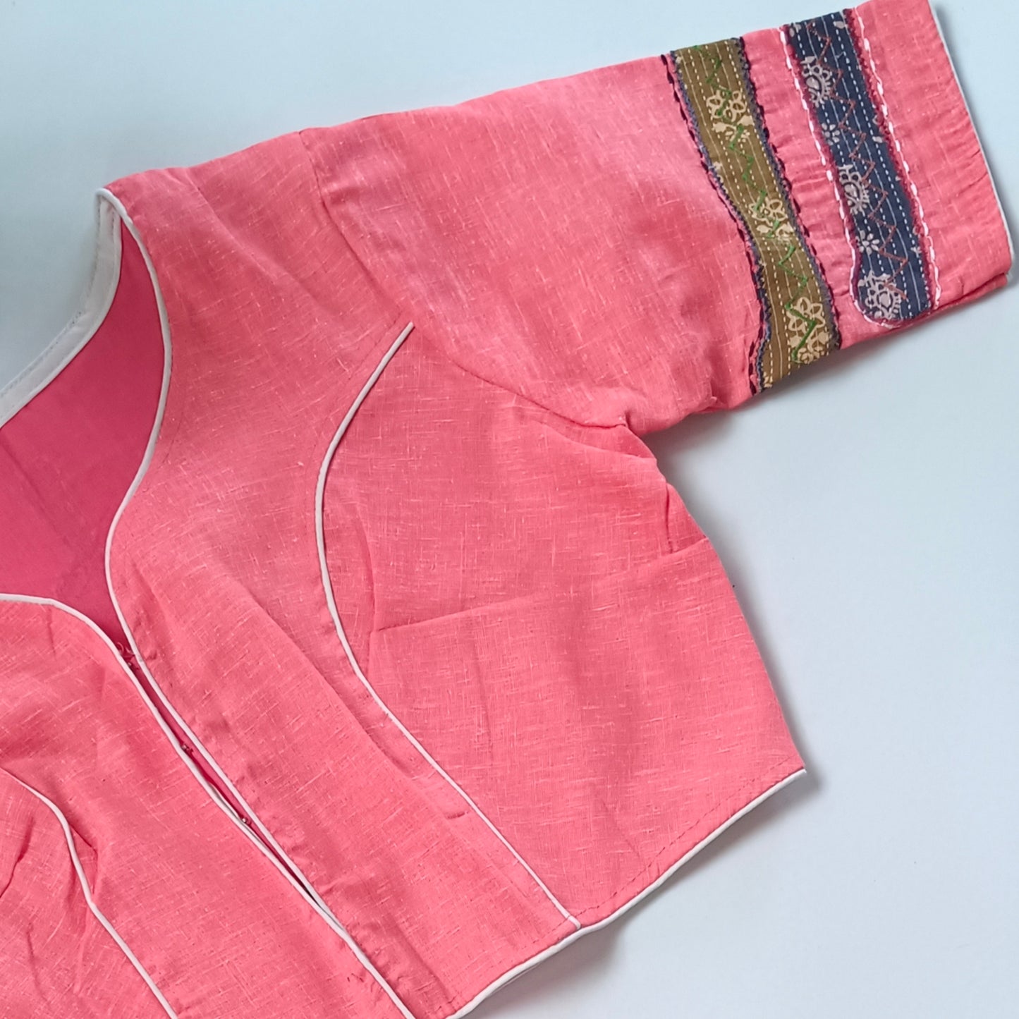 Dark Peach Khadi Patch Work Blouse