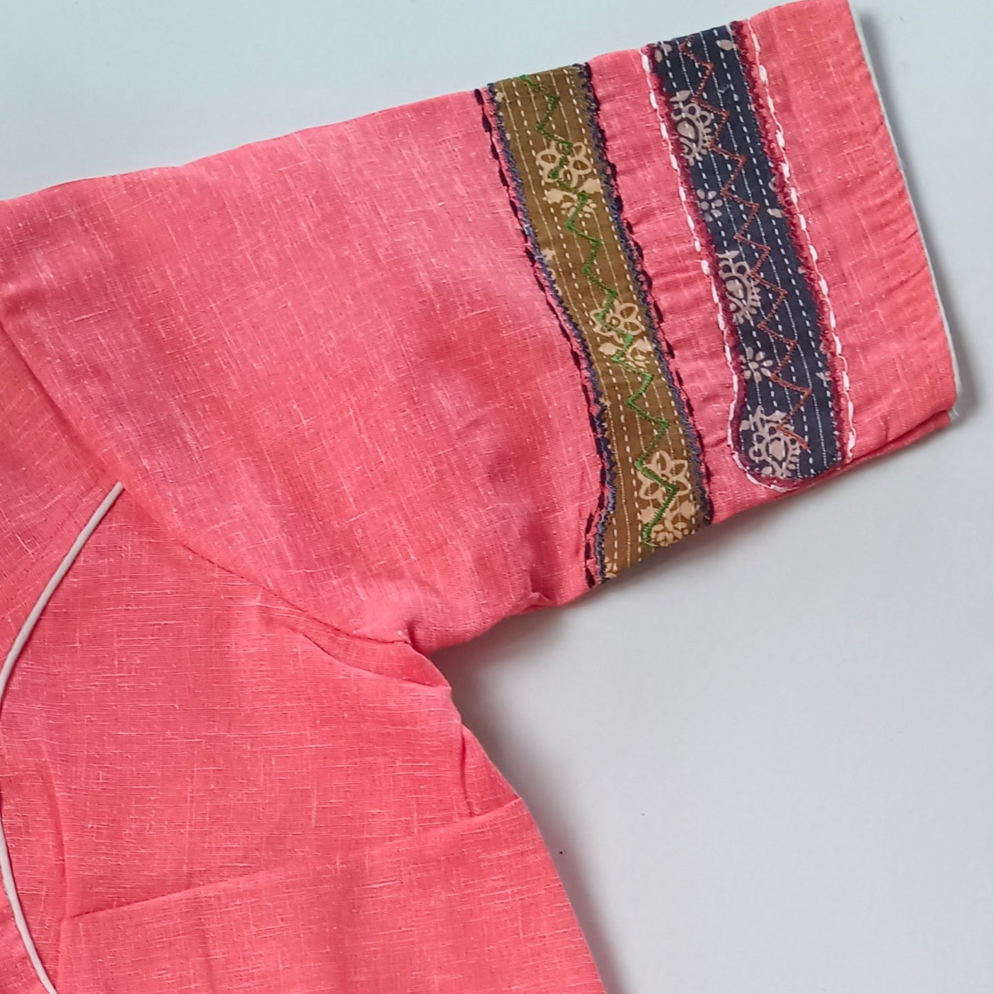 Dark Peach Khadi Patch Work Blouse