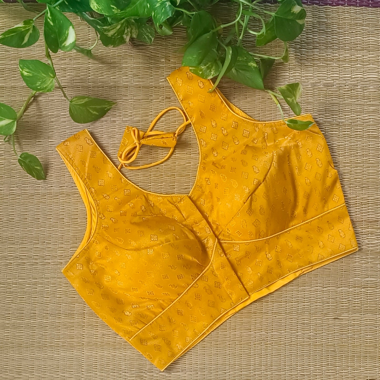 Yellow Brocade blouse with attachable sleeves