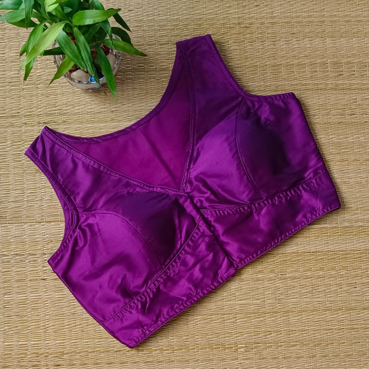 Purple plain front V-neck sleeveless blouse